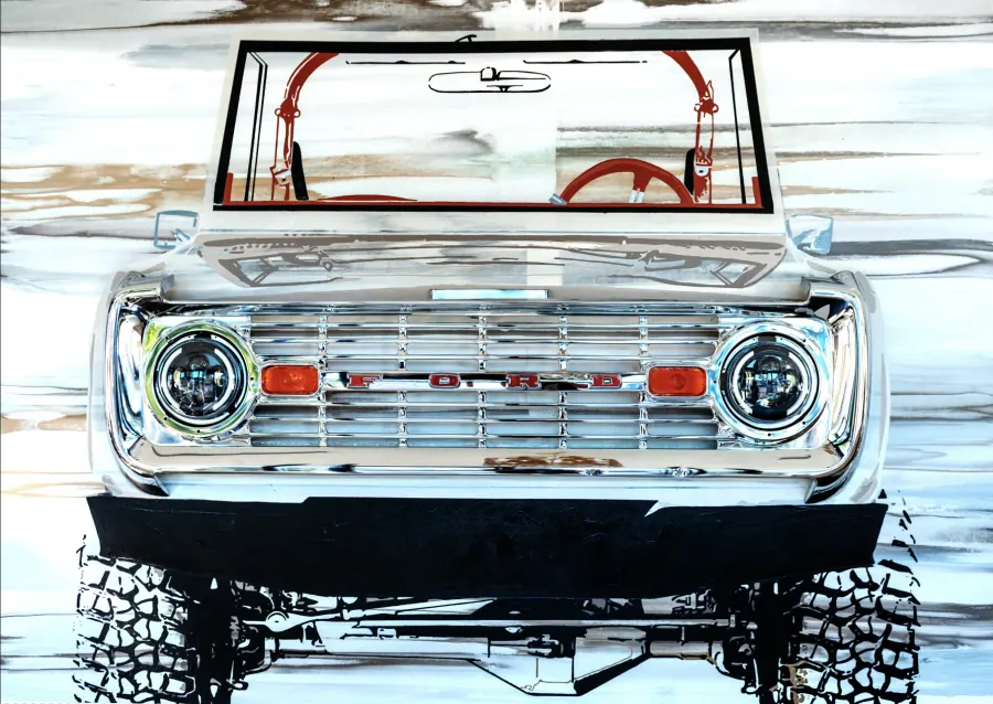 73 Ford Bronco with Original Grill — Pop Collection painting by Erik Skoldberg, acrylic on canvas, 90 × 68 in