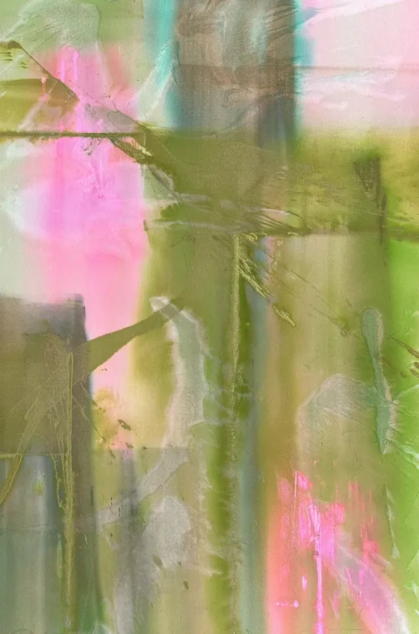 Bronze, Fall, Pink — Urban Collection painting by Erik Skoldberg, acrylic on linen, 44 × 72 in