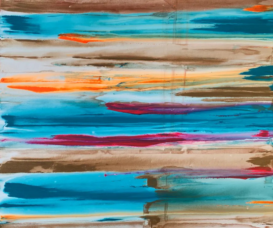 Clay, Teal, Sienna, Fluorescents — Raw Collection painting by Erik Skoldberg, 72 × 60 in