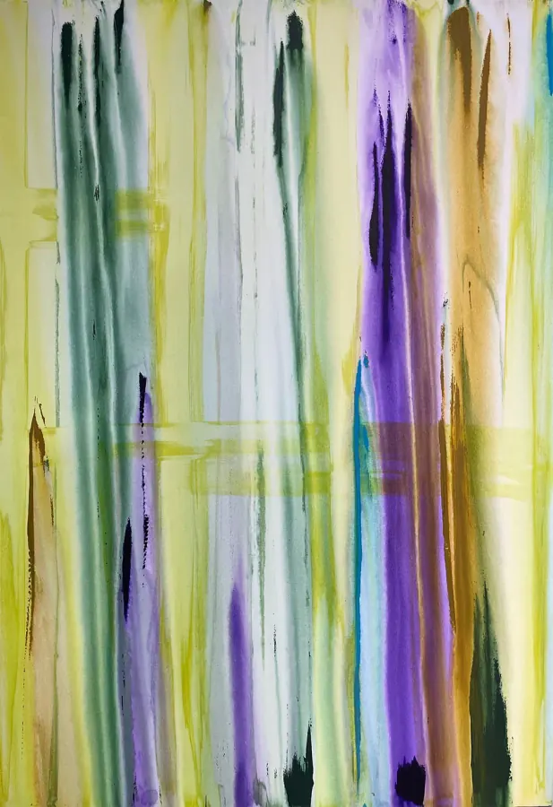 Forest, Lime, Umber, Purple — Raw Collection painting by Erik Skoldberg, 56 × 72 in