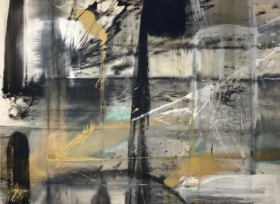Ivory Gold Black Titanium — Urban Collection painting by Erik Skoldberg, acrylic on linen, 96 × 72 in