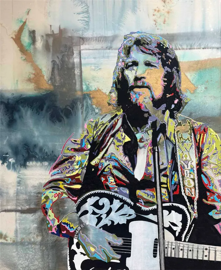 Waylon Jennings — Icon Collection painting by Erik Skoldberg, acrylic on linen, 56 × 76 in