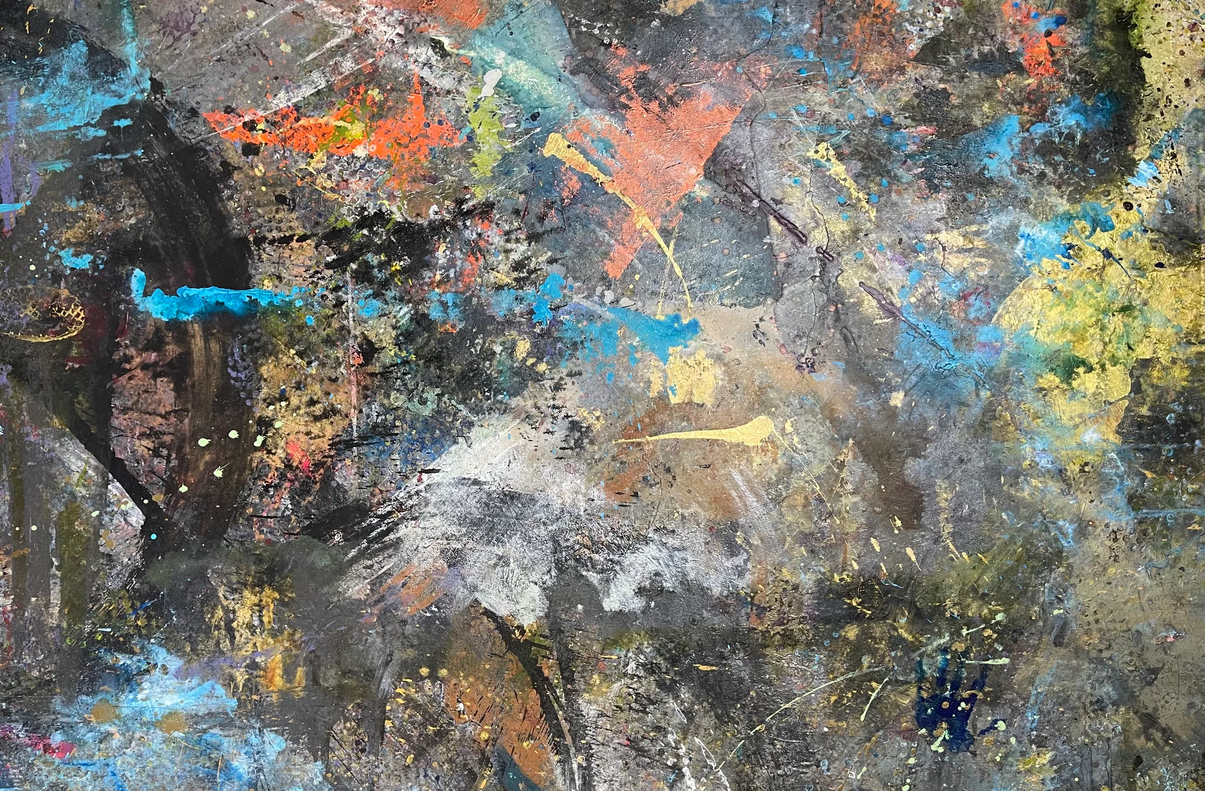 Studio Floor 2020 by Erik Skoldberg — the canvas taken up off the barn floor after hundreds of layers of acrylic had been painted on top of it